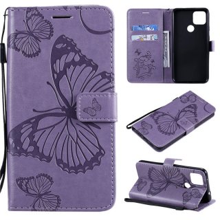Google Pixel 4A 5G Embossed Butterfly Wallet Magnetic Stand Case Purple