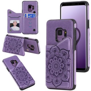 Samsung Galaxy S9 Embossed Wallet Magnetic Stand Case Purple