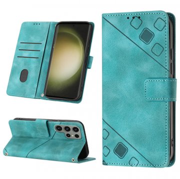 Skin-friendly Samsung Galaxy S23 Ultra Wallet Stand Case with Wrist Strap Green