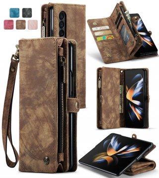 CaseMe Samsung Galaxy Z Fold4 Zipper Wallet Case Coffee