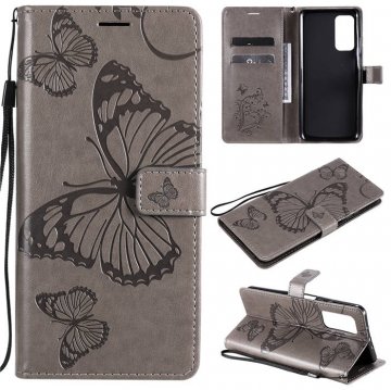 Xiaomi Mi 10T/10T Pro Embossed Butterfly Wallet Magnetic Stand Case Gray