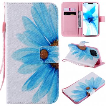 iPhone 12 Pro Embossed Blue Sunflower Wallet Magnetic Stand Case