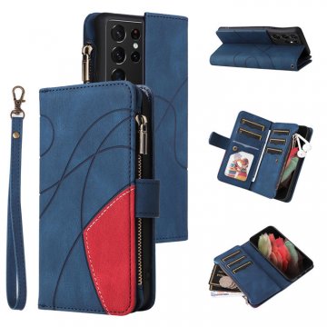 Samsung Galaxy S21 Ultra Zipper Wallet Magnetic Stand Case Blue