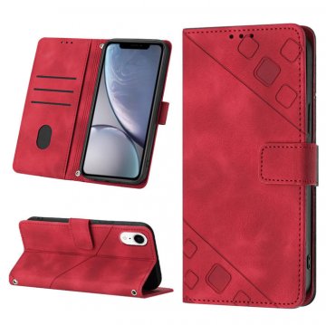 Skin-friendly iPhone XR Wallet Stand Case with Wrist Strap Red