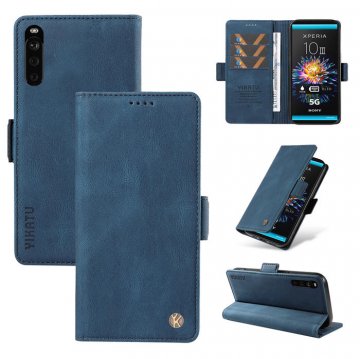 YIKATU Sony Xperia 10 III Skin-touch Wallet Kickstand Case Blue