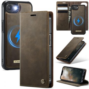 CaseMe iPhone 16E 2-in-1 Magnetic Wallet Case – Wireless Charging & RFID Blocking Coffee