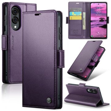 CaseMe Samsung Galaxy S25 Edge Wallet RFID Blocking Magnetic Buckle Case Purple