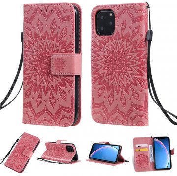 iPhone 11 Pro Embossed Sunflower Wallet Stand Case Pink