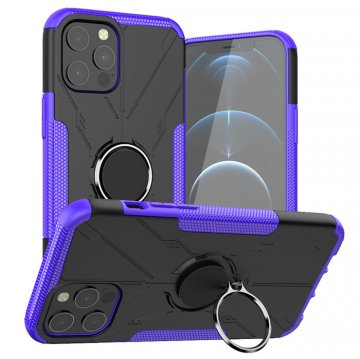 iPhone 12 Pro Max Hybrid Rugged PC + TPU Ring Kickstand Case Purple
