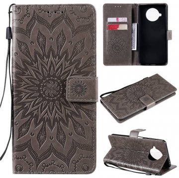 Xiaomi Mi 10T Lite Embossed Sunflower Wallet Magnetic Stand Case Gray