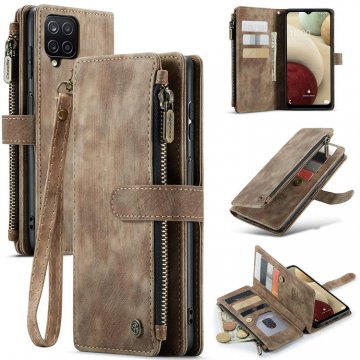 CaseMe Samsung Galaxy A12 Wallet Kickstand Retro Case Coffee