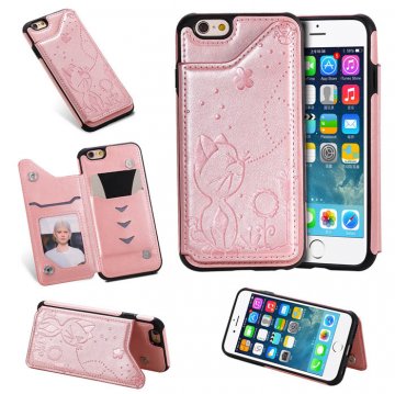 iPhone 6/6s Bee and Cat Embossing Magnetic Card Slots Stand Cover Rose Gold