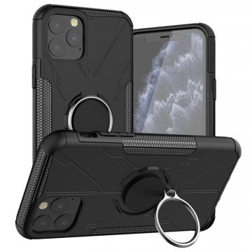 iPhone 11 Pro Max Hybrid Rugged PC + TPU Ring Kickstand Case Black