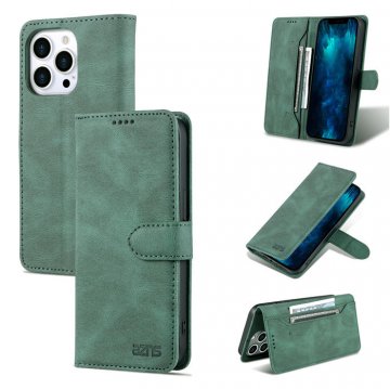 AZNS iPhone 13 Pro Max Vintage Wallet Magnetic Kickstand Case Green