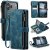 CaseMe iPhone 17 Pro Wallet Kickstand Case with Wrist Strap Blue
