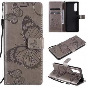 Sony Xperia 5 II Embossed Butterfly Wallet Magnetic Stand Case Gray