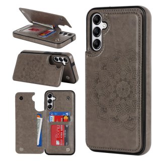 Mandala Embossed Samsung Galaxy A14 5G Case with Card Holder Gray