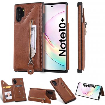 Samsung Galaxy Note 10 Plus Card Slots Magnetic Shockproof Cover Brown