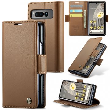 CaseMe Samsung Galaxy Z Fold 5 Wallet RFID Blocking Magnetic Buckle Case Brown