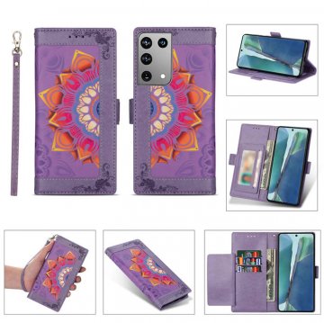 Samsung Galaxy S21/S21 Plus/S21 Ultra Flower Patterned Wallet Stand Case Purple