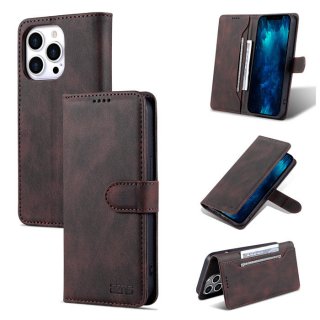 AZNS iPhone 13 Pro Vintage Wallet Magnetic Kickstand Case Coffee