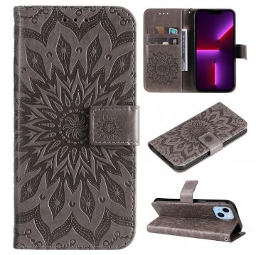 Embossed Sunflower iPhone 14 Wallet Magnetic Case Gray