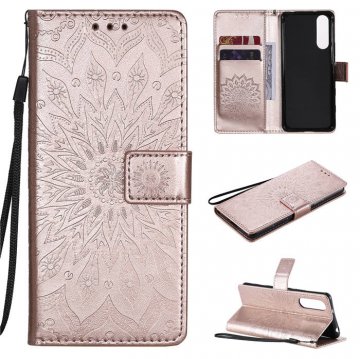 Sony Xperia 5 II Embossed Sunflower Wallet Magnetic Stand Case Rose Gold