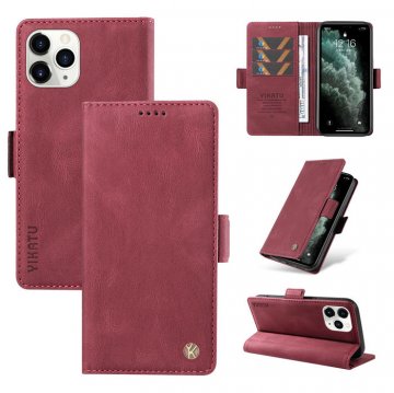 YIKATU iPhone 11 Pro Skin-touch Wallet Kickstand Case Wine Red