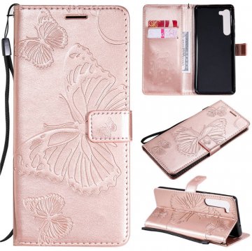 Motorola Edge Embossed Butterfly Wallet Magnetic Stand Case Rose Gold