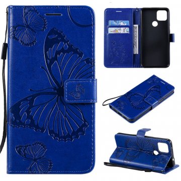 Google Pixel 4A 5G Embossed Butterfly Wallet Magnetic Stand Case Blue