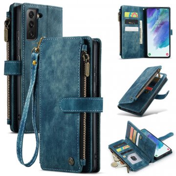 CaseMe Samsung Galaxy S21 FE Wallet Kickstand Retro Case Blue
