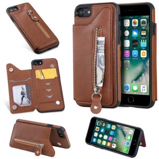 iPhone 7/8 Wallet Magnetic Kickstand Shockproof Cover Brown