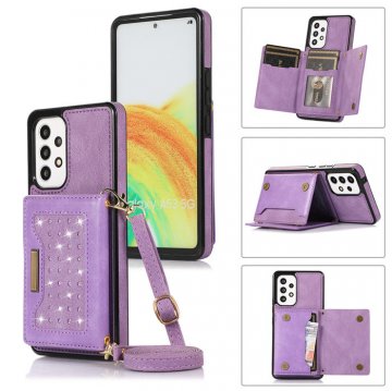 Bling Crossbody Wallet Samsung Galaxy A53 5G Case with Strap Purple