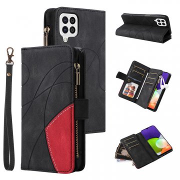Samsung Galaxy A22 4G Zipper Wallet Magnetic Stand Case Black