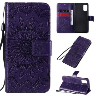 Samsung Galaxy A41 Embossed Sunflower Wallet Stand Case Purple