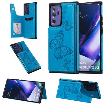 Samsung Galaxy Note 20 Ultra Luxury Butterfly Magnetic Card Slots Stand Case Blue