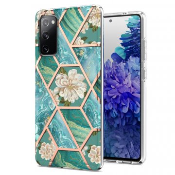 Samsung Galaxy S20 FE Flower Pattern Marble Electroplating TPU Case Blue
