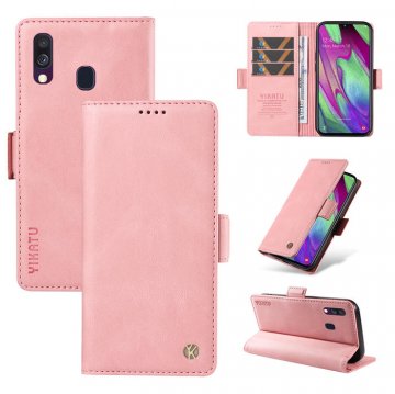 YIKATU Samsung Galaxy A40 Skin-touch Wallet Kickstand Case Pink