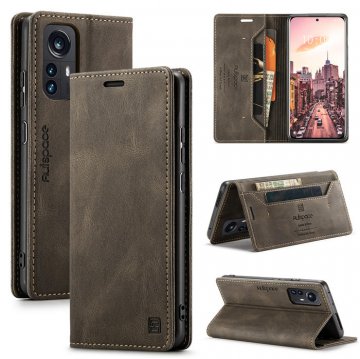 Autspace Xiaomi 12 Pro RFID Blocking Wallet Case Coffee