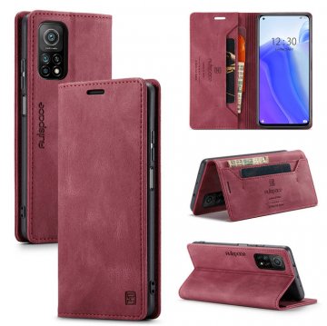 Autspace Xiaomi Mi 10T/10T Pro Wallet Kickstand Magnetic Case Red