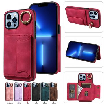 For iPhone 13 Pro Max Card Holder Ring Kickstand Case Red