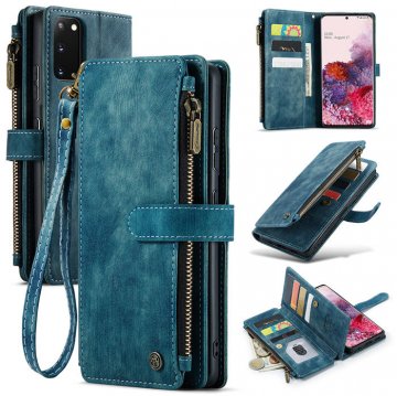 CaseMe Samsung Galaxy S20 Wallet Kickstand Retro Case Blue