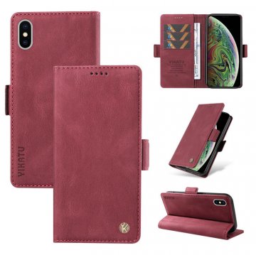 YIKATU iPhone XS Max Skin-touch Wallet Kickstand Case Wine Red