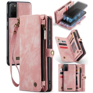 CaseMe Samsung Galaxy S20 Plus Zipper Wallet Case with Wrist Strap Pink