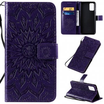 Samsung Galaxy S20 Plus Embossed Sunflower Wallet Stand Case Purple