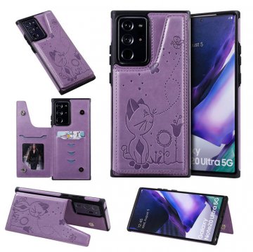 Samsung Galaxy Note 20 Ultra Luxury Bee and Cat Magnetic Card Slots Stand Cover Purple