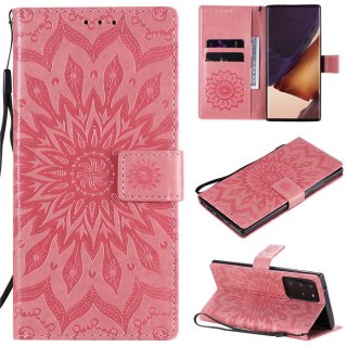 Samsung Galaxy Note 20 Ultra Embossed Sunflower Wallet Stand Case Pink