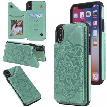 iPhone X/XS Embossed Wallet Magnetic Stand Case Green