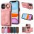 For iPhone 11 Card Holder Ring Kickstand PU Leather Case Pink