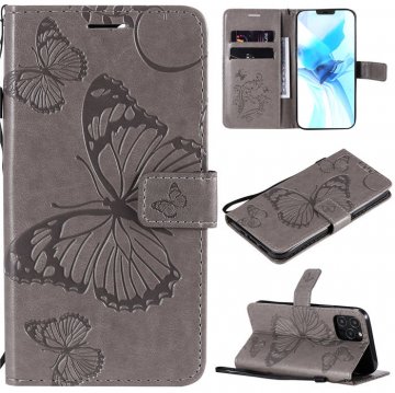 iPhone 12 Pro Embossed Butterfly Wallet Magnetic Stand Case Gray